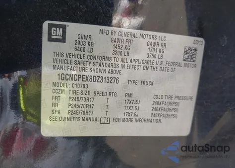 2013 Chevrolet Silverado 1500 Work Truck из США, поврежденный, VIN 1GCNCPEX8DZ313276